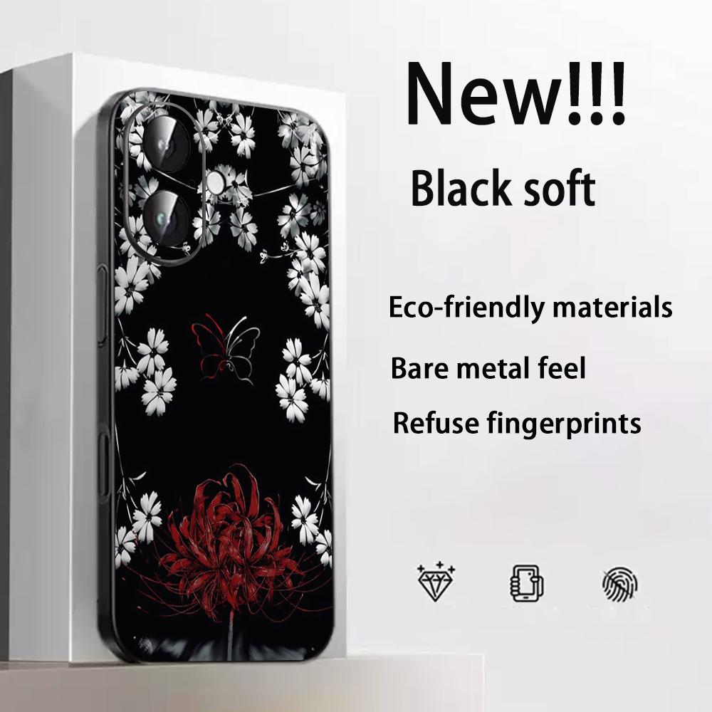 Арт Красные паучьи лилии дизайн Япония Чехол для телефона Для iPhone 17 16 e 15 14 13 12 Plus Mini Pro Max Мягкий черный Ударопрочный чехол