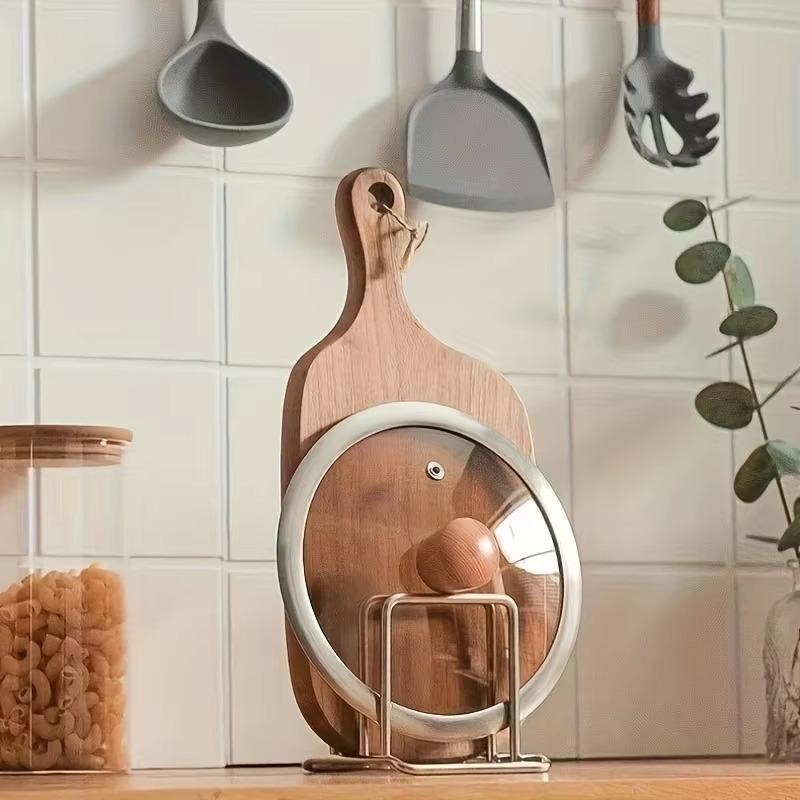 Stainless Steel Pot Lid Cutting Board Holder Space-Saving Desktop Storage Rack Kitchen Organizer Heavy-Duty Countertop Rack
