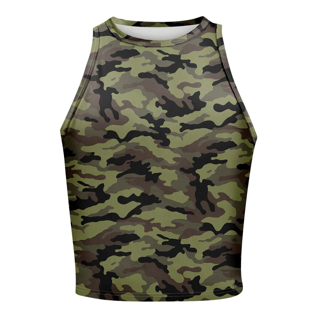 Женская модная базовая майка без рукавов с камуфляжным принтом