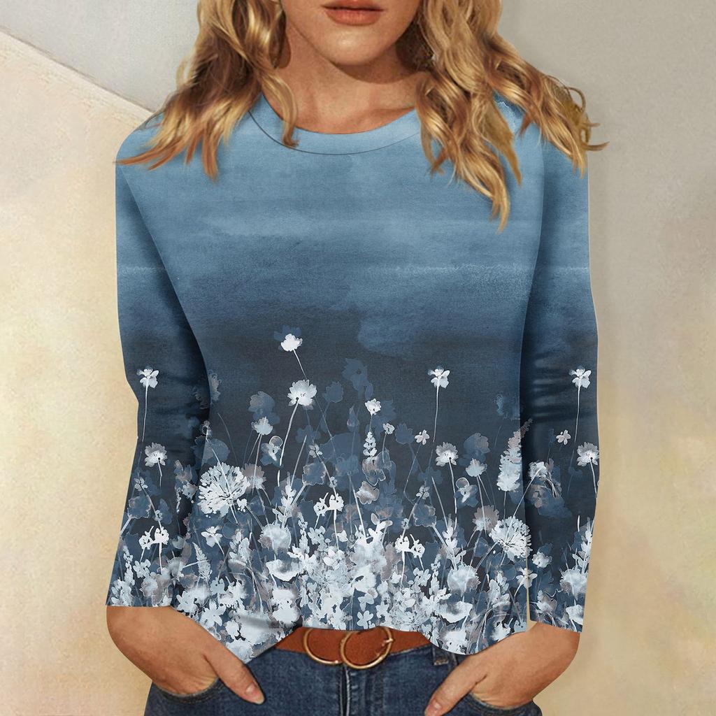 Long Sleeve Shirts For Women Cute Print Graphic Tees Blouses Casual Plus Size Basic Tops Pullover