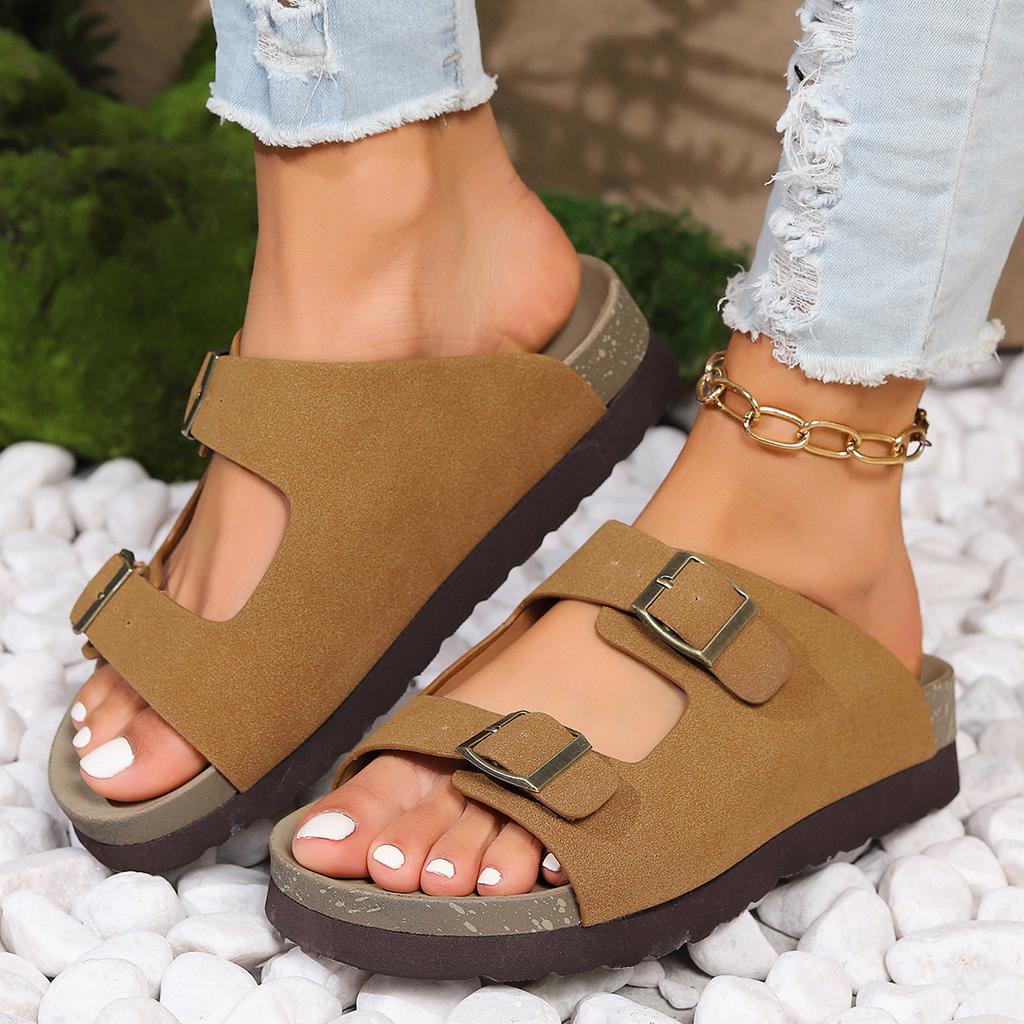 Новые пробковые тапочки унисекс для мужчин и женщин на размер 35–43, кожаные сабо-мулы, тапочки высокого качества из мягкой пробки, шлепанцы с двумя пряжками