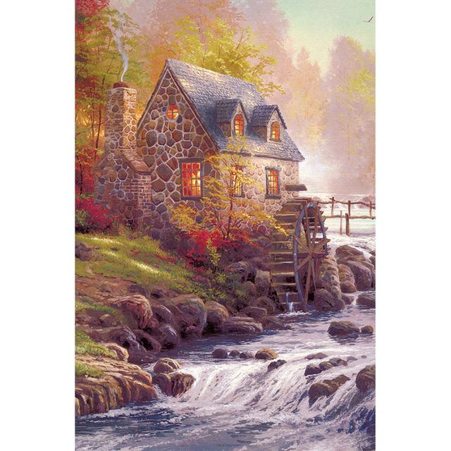 American Oil Painting Pastoral Landscape Canvas Poster Sea View Lighthouse Architectural Pictures Forest House Flower Home Decor