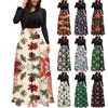Women's Fashion Casual Christmas Print Round Neck Long Sleeves Oversized Dress
