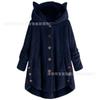Amazon 2025 autumn and winter European and American buttons hooded cat ears plush top irregular trendy brand solid color coat women