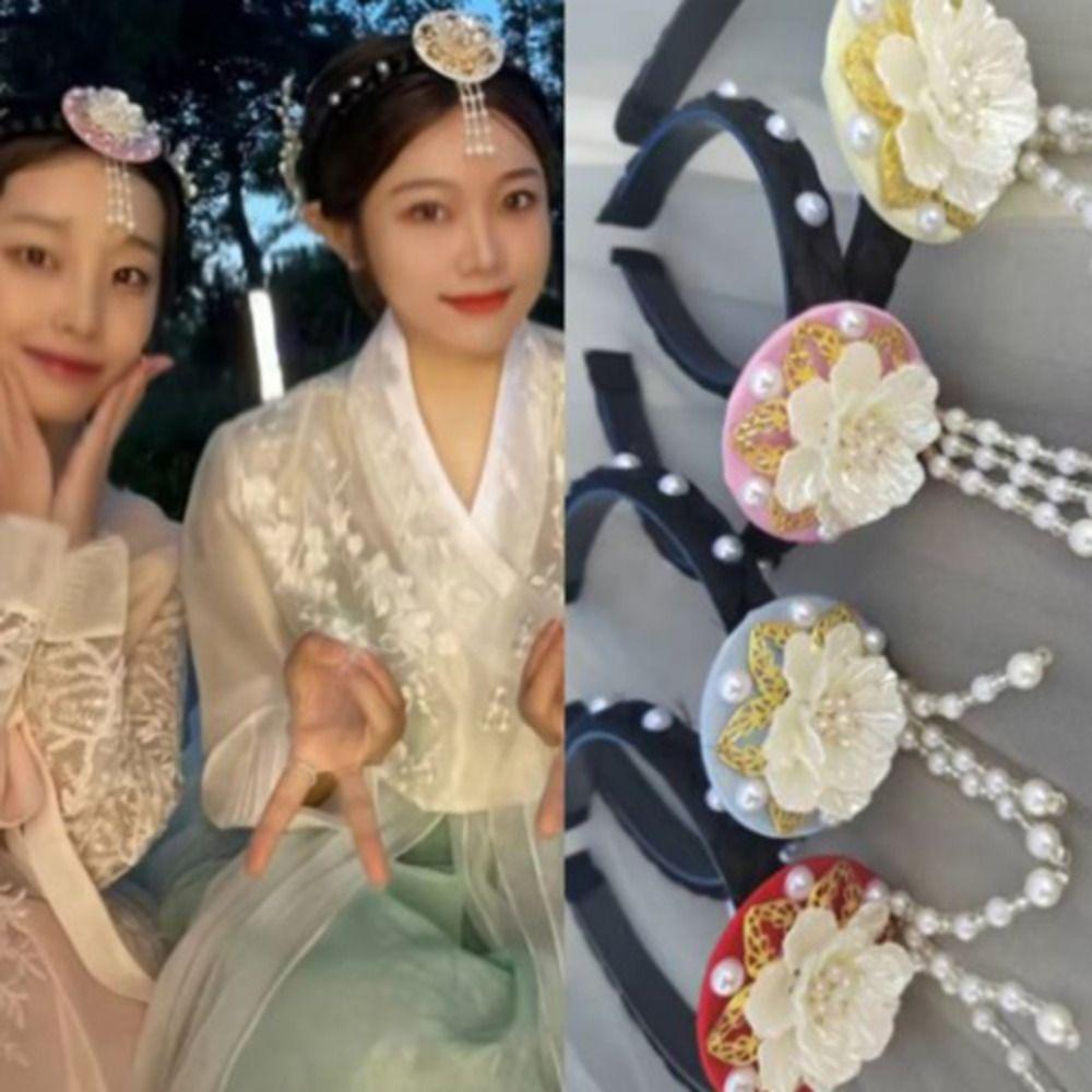 Pearl Hanbok Hairband Flower Stage Dance Hair Hoop Classical Korean Headband  Girls