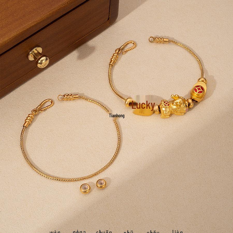 Versatile Gold-Plated Copper Beaded Bracelet with Lucky Beads and Wrap-Around No-Tie Design