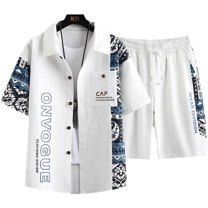 Модная мужская рубашка с короткими рукавами, костюм, мужской летний дизайн, повседневные спортивные шорты с принтом, одежда из двух предметов