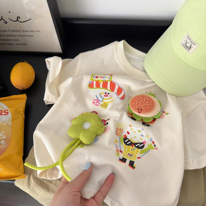 3D Hamburger Doll Children's Cotton Summer T-Shirt - Cute, Loose Fit, Short Sleeve
