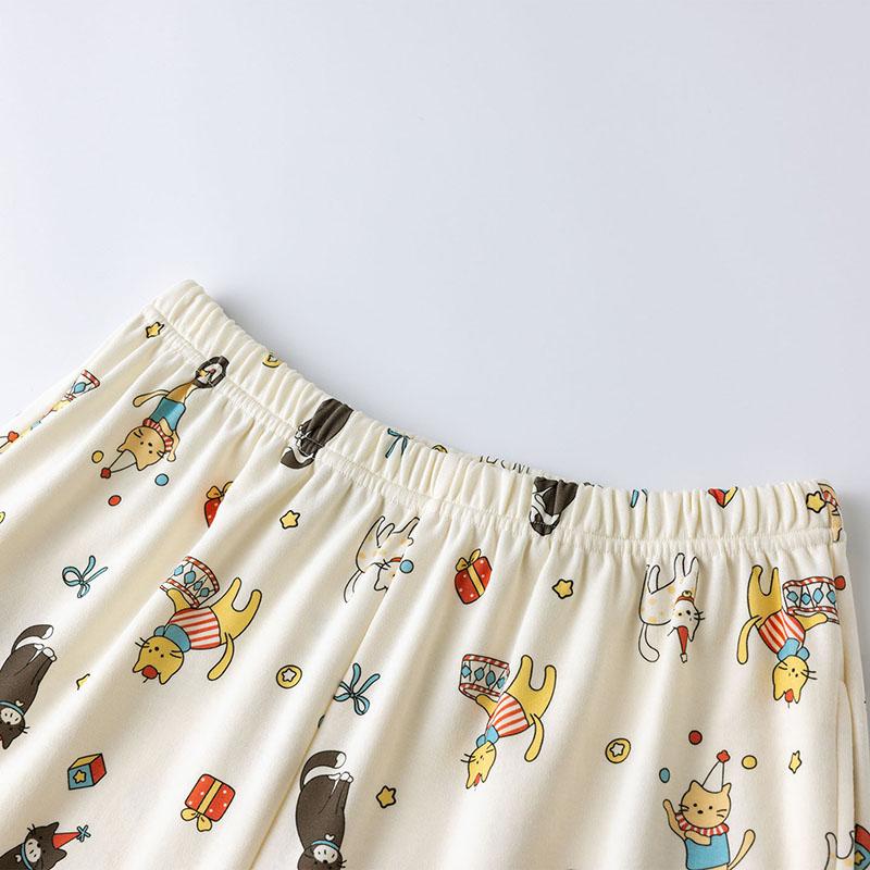 Fentengkan 100% pure cotton round neck lace cartoon sweet girl short sleeved home suit set women's pajamas