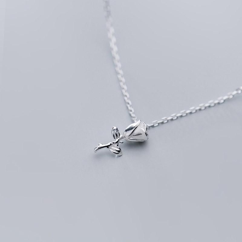 Real 925 Sterling Silver Sweet Elegant Rose Flower Clavicle Necklace For Women Wedding Valentine 'S Day Jewelry Db292