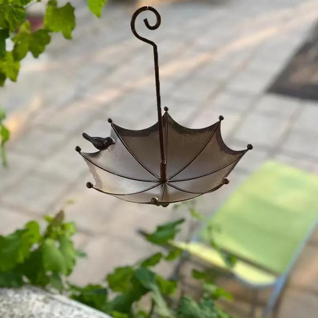 Creative Metal Umbrella Bird Feeder with Hooks Upside Down Umbrellas Birds Bath Hangable Iron Birdbath for Outdoor Decoration