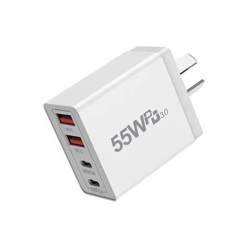 55 Вт GaN USB-зарядное устройство Быстрая зарядка EU/US/UK/AU Вилка Адаптер для зарядки телефона Для iPhone Xiaomi Samsung QC 3.0 Type C PD Настенное зарядное устройство