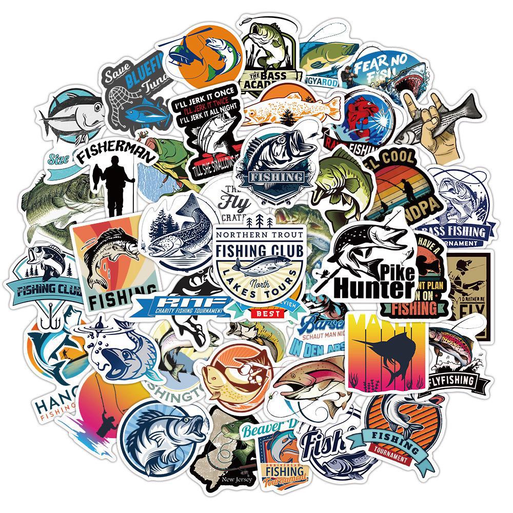 50 Waterproof Fishing Graffiti Stickers for Suitcases, Skateboards, Refrigerators, and Water Cups - Fun Cartoon Toy for Kids