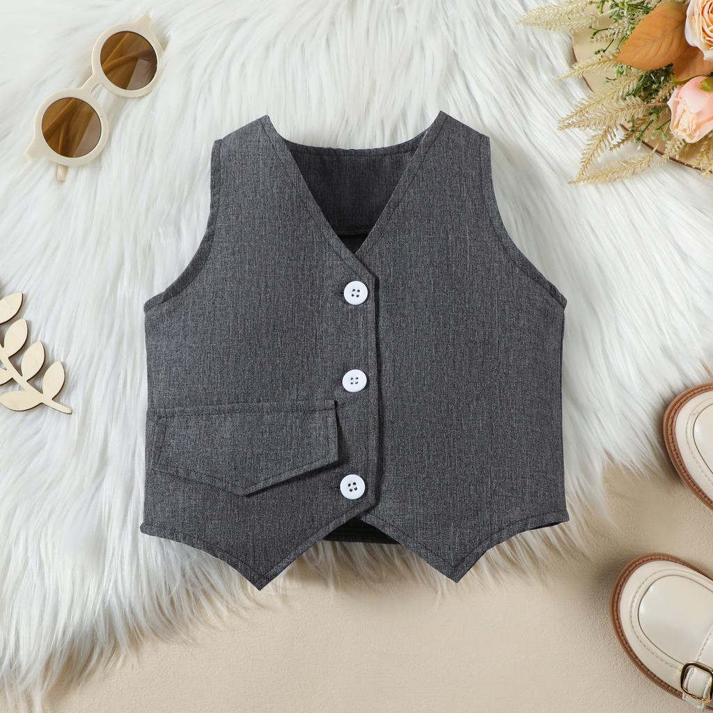 2-8Y Girls Spring and Summer Suit Fashion V-neck Single-breasted Waistcoat + Pullover Top + Pleated Skirt 3pcs