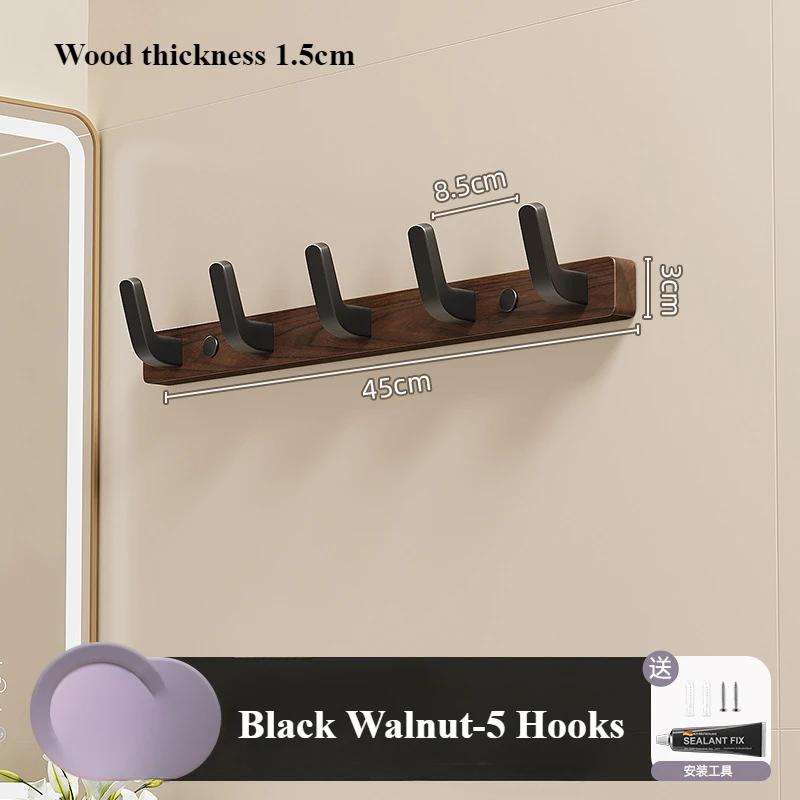 Walnut Hook for Bathroom Towel, Coat Hook, Living Room, Door Back, Clothes, Simple Black Storage, Save Space, No Punching