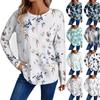 Женская мода повседневный топ с длинным рукавом с цветочным принтом и круглым вырезом