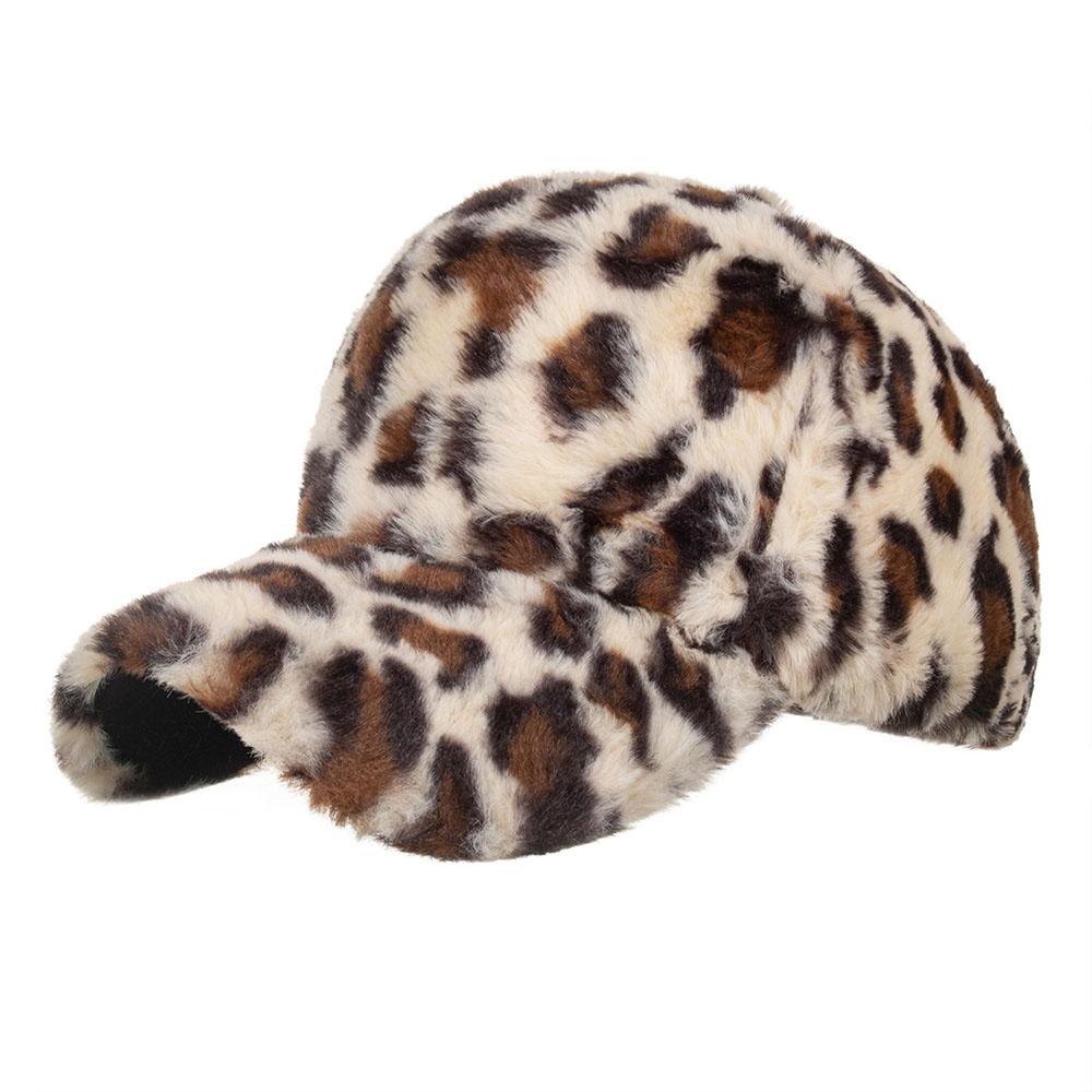 Autumn Winter Women's Warm Leopard Print Hat Fashion Casual Plush Baseball Cap Cute Furry Hat Women.