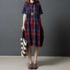 Летняя новинка Корейская версия Свободный большой размер Женская мода Клетчатая рубашка Юбка Миди и длинное платье с коротким рукавом Женское