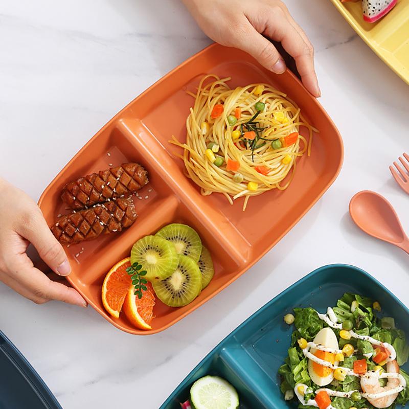 Divided Dish Diet Reusable Dinner Plate Kitchen Dinnerware Portion Plates For Adults 3 Compartments Microwave Safe