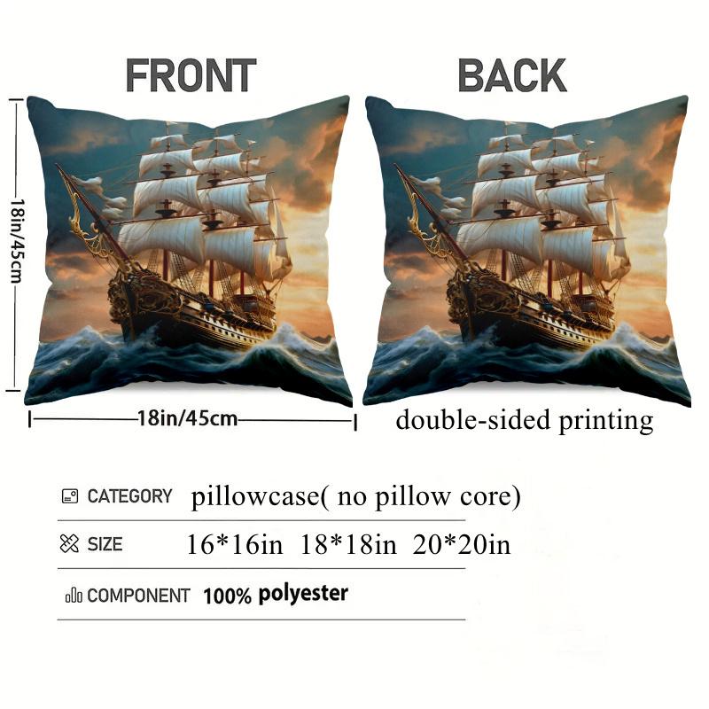 Sailboat Motif Soft Cushion Covers For Beds Sofas Lounge Chairs Nautical Home Decorative Pillowcase 16X26Inch Set Of 2