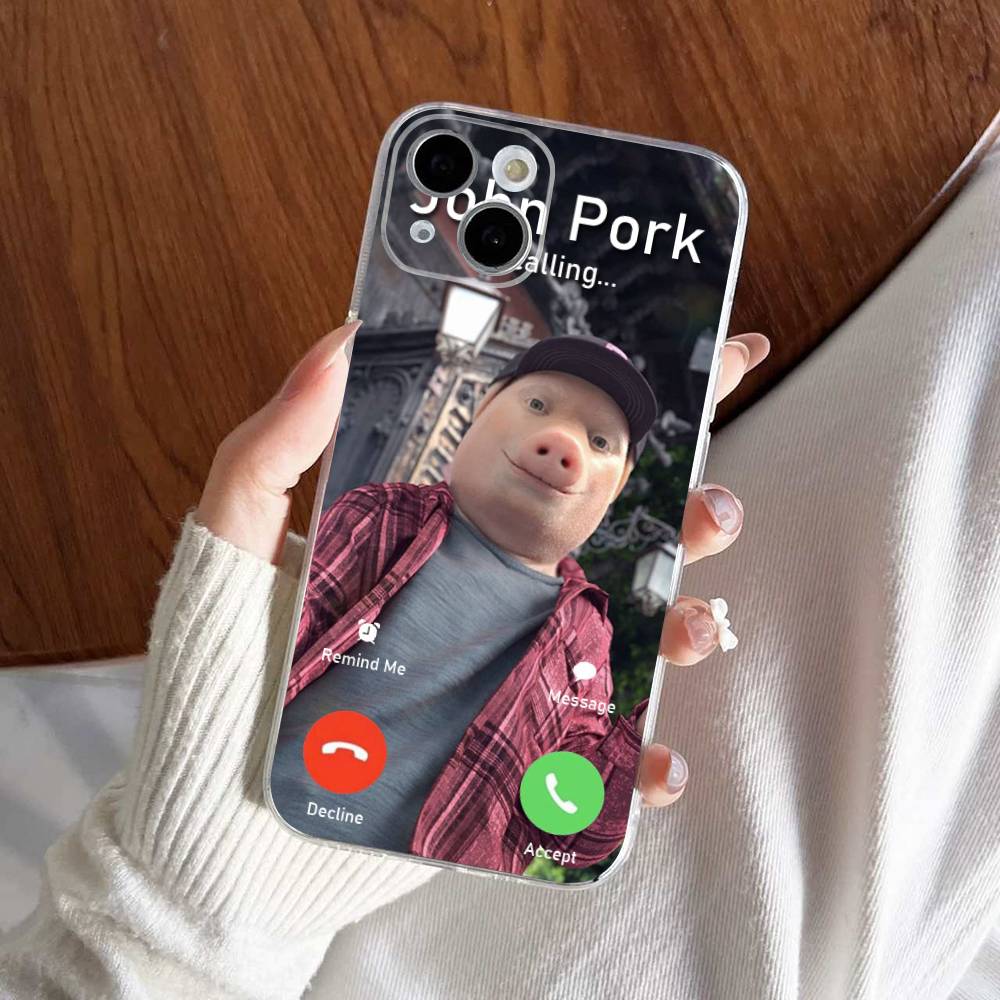 John Pork звонит Чехол для телефона с функцией ответа на звонок Для iPhone 17 16 15 14 13 11 12 Pro Max Mini Plus Ударопрочный Прозрачный Мягкий ТПУ