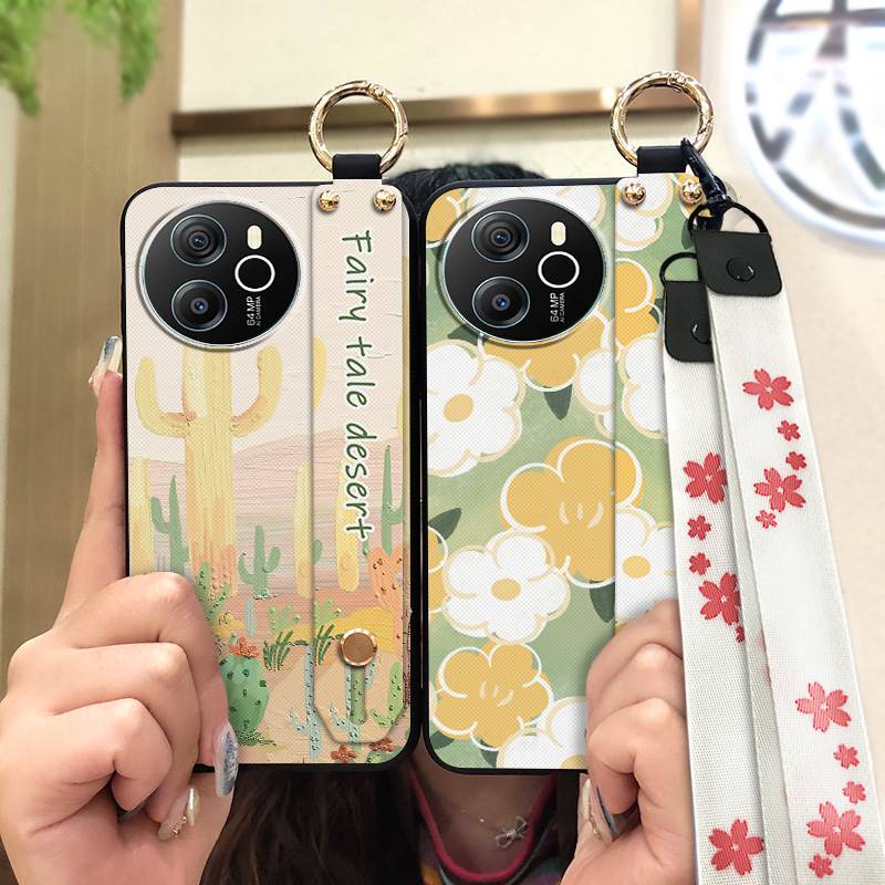 Protective Ring Phone Case For Blackview Shark8/Oscal Tiger12 Kickstand Phone Holder Lanyard Anti-knock Anti-dust Flower