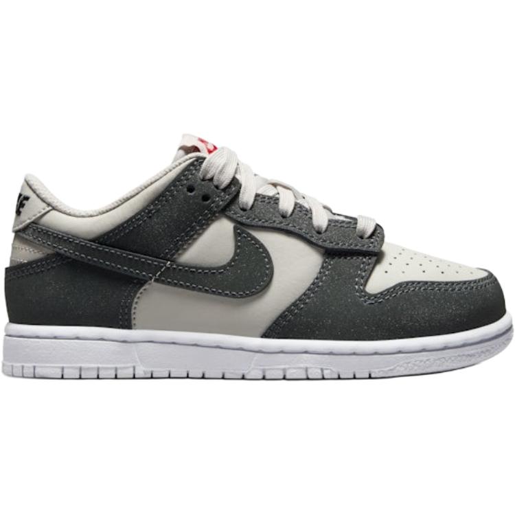 Nike Dunk Low PS Светлый Железный Камень Антрацит Блеск Детские Кроссовки Серый Белый Спорт-Красный FZ1001-001