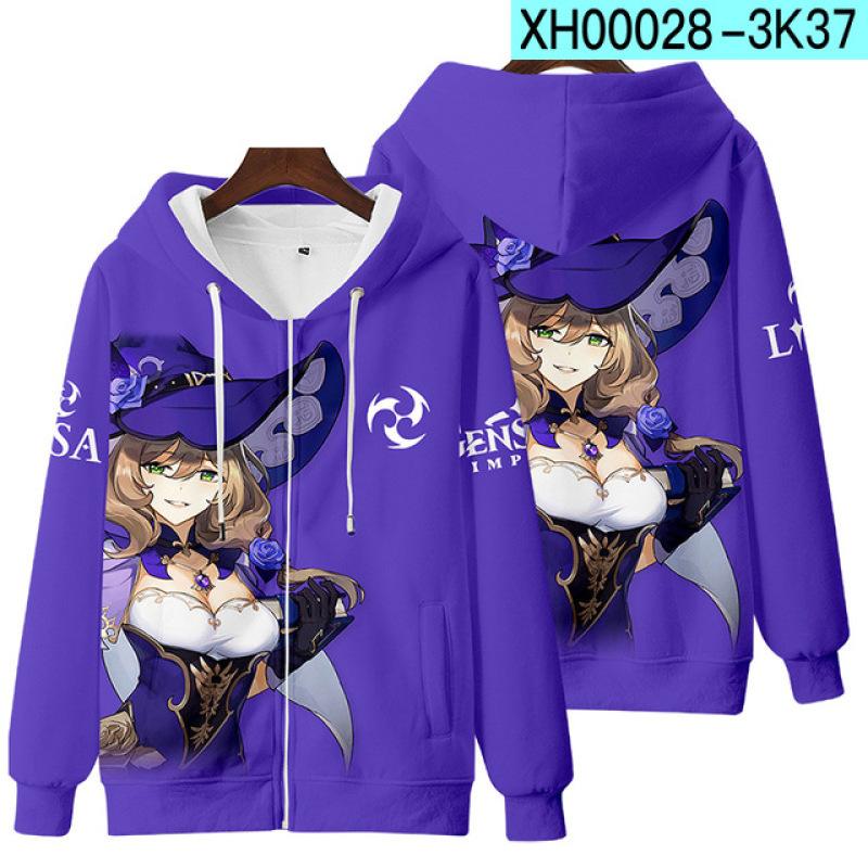 Genshin Impact Косплэй костюм Mona Kaeya Klee Diluc Venti Paimon Zhongli Keqing Ganyu унисекс 3D одежда на молнии с капюшоном