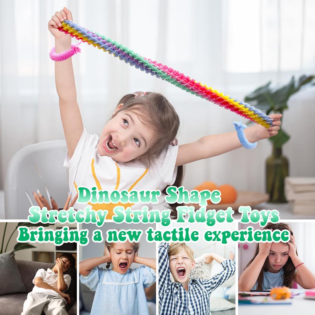 40-10 Pack Dinosaur Sensory Noodle Strings,Stretchy String Fidget Toys,Textured Stretchy String For Kids Adults Stress Relief