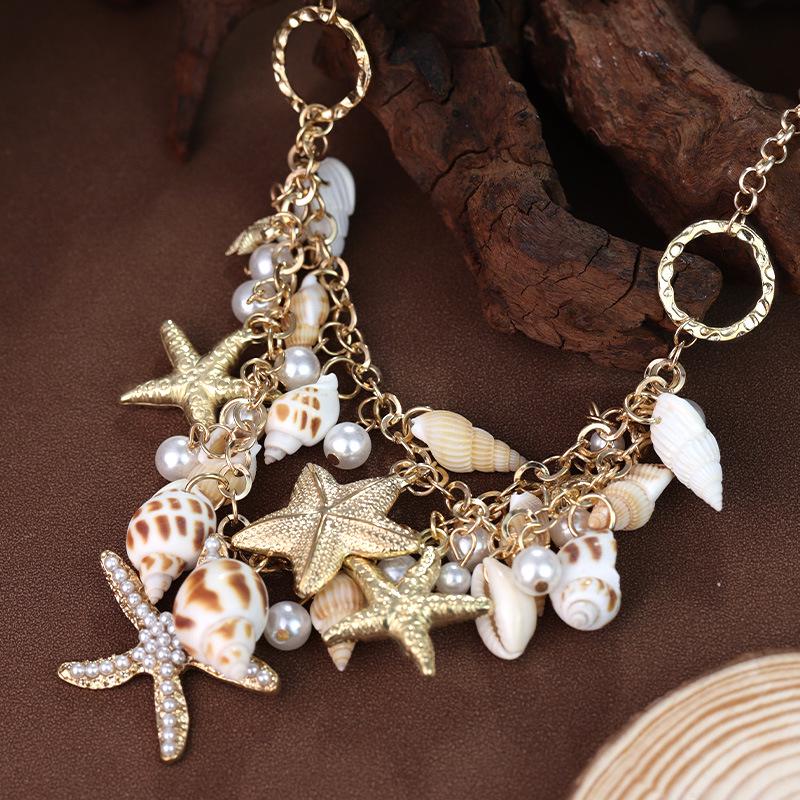 European and American Summer Beach Shell Necklace - Conch and Starfish Design for Women