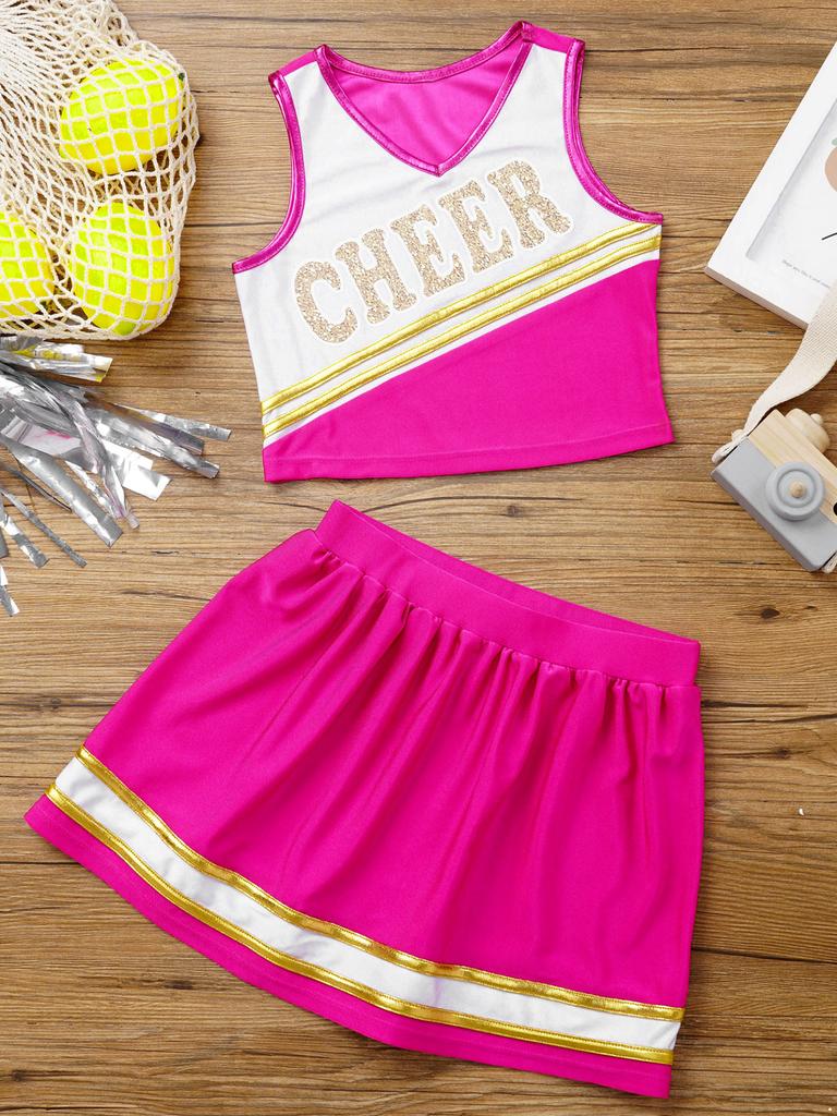 Сценический костюм для старшей школы, униформа Черлидинга на Хэллоуин, нарядное платье для косплея, детский комплект из 2 предметов, танцевальный комплект для школьницы