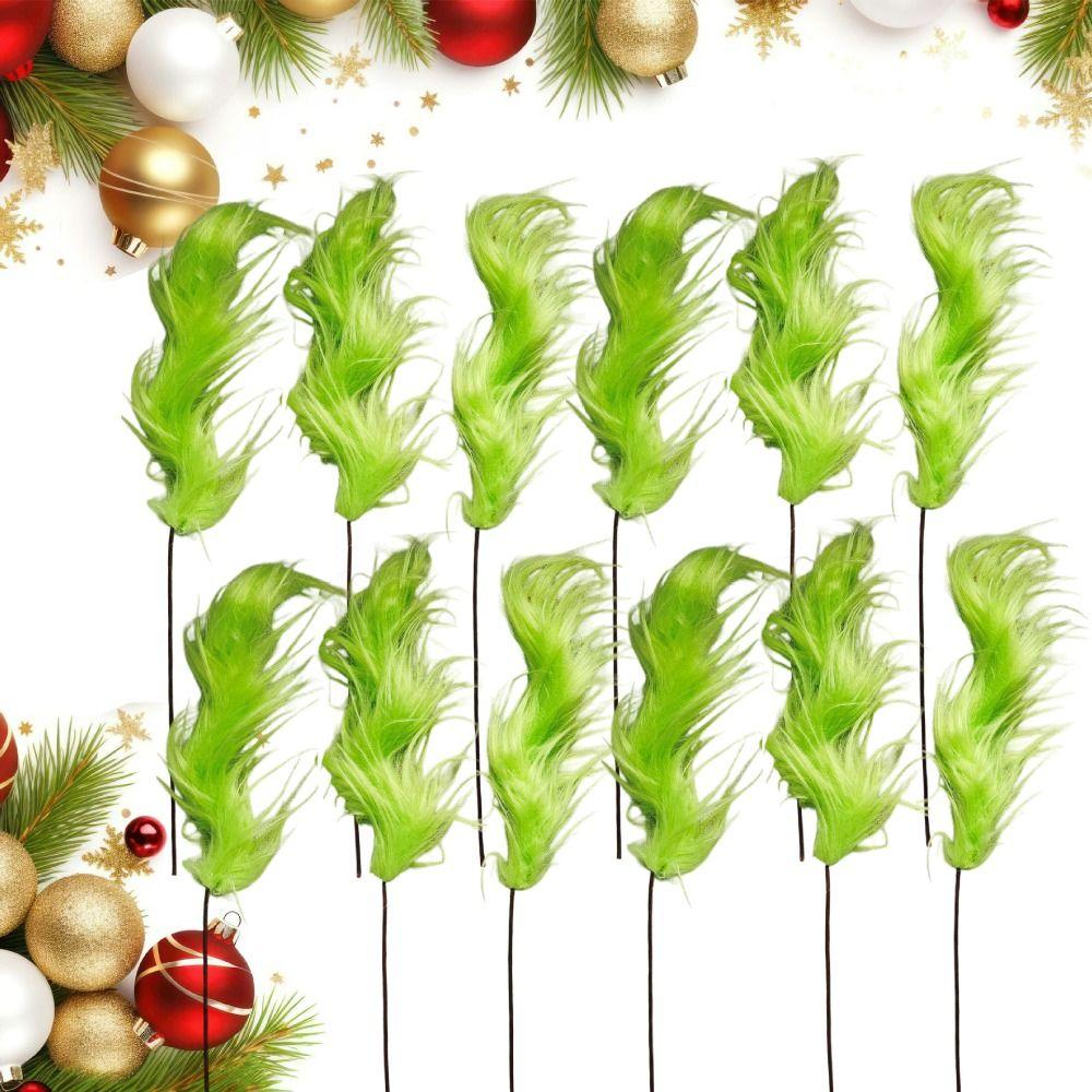 10pcs Artificial Fluffy Green Curling Rod Decoration Simulation Green Plants Home Indoor Outside