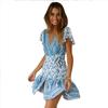Women's Holiday Bohemian Print Mini Dress Ladies V Neck Summer Beach Sundress