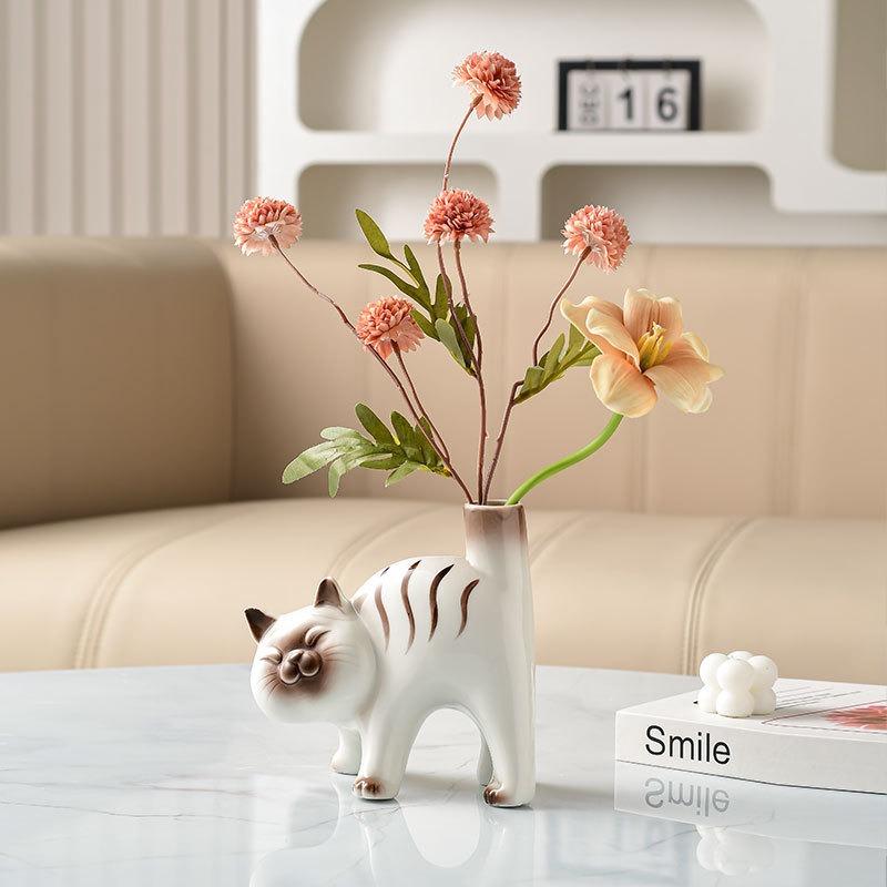 Милая керамическая ваза-кошка, гидропонная ваза, настольное украшение, домашний декор, садовое украшение