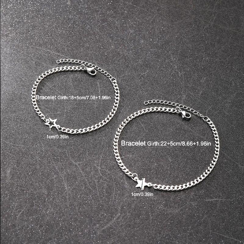 Goth Vintage Cool Matching Relationship Bracelets Y2K Star Pendant Beaded Silver Color Chain for Women Men Aesthetic Jewely Accessory