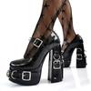 Fashion Punk Style Black Rivet Buckle High Heels Women's Trendy Gothic Sizes 36-47 Waterproof Platform Belt Buckle Thick Heel Nude Shoes