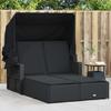VidaXL Double Sun Lounger with Canopy and Cushions, Sun Lounger, Garden Patio Deck Chair, Backyard, Black 365807