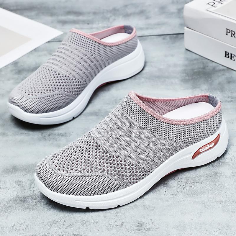 Mom Shoes for Women In Summer New Half-slippers Soft Sole One-foot Lazy Shoes Mesh Casual Shoes Breathable Shallow Mouth Shoes