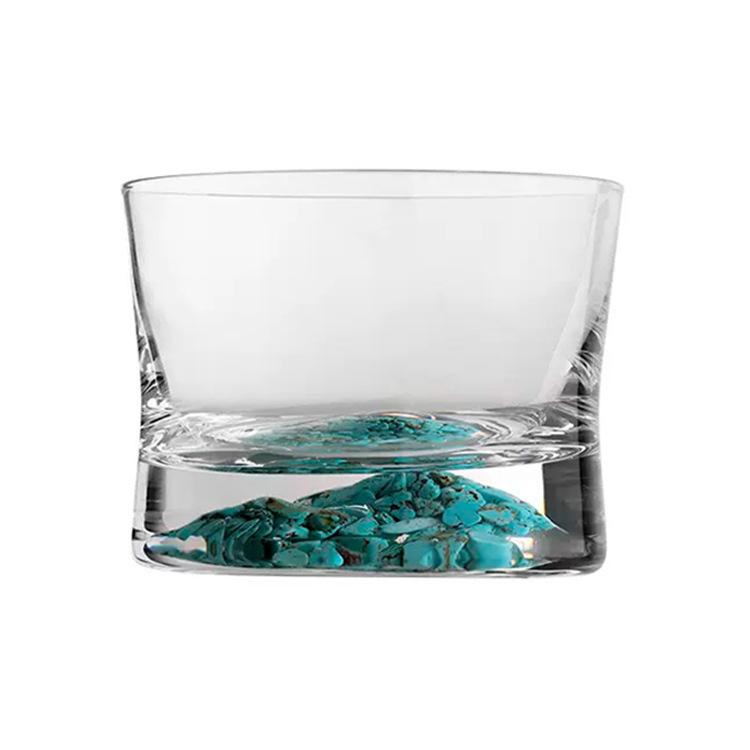 Turquoise Whiskey Glass Thick Base Crystal Bar Cup with Iceberg Bottom for Liquor