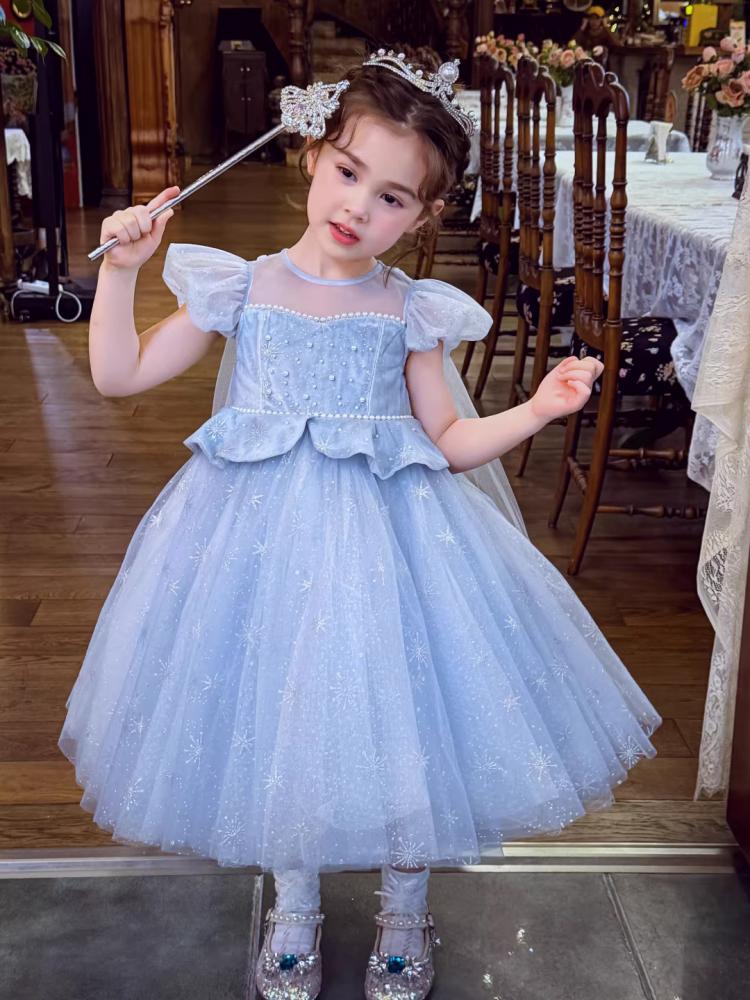 Girls' Princess Dress Summer Dress 2026 New Children's Puff Mesh Bubble Sleeve Dress Girls' Birthday Dress
