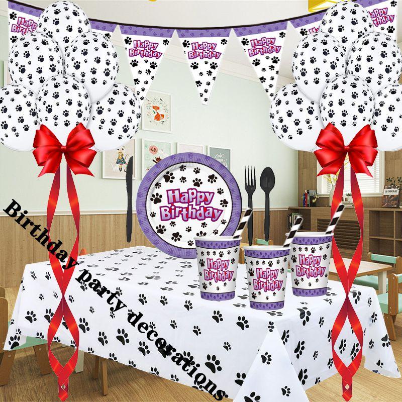 Dog Paw Party Kit Whimsical Pet Themed Plates Cups Napkins And Balloons