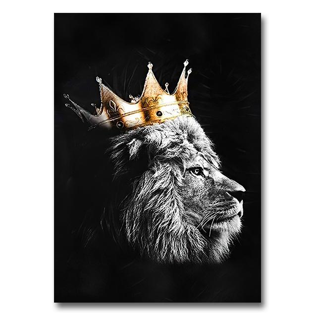 Lion Canvas Painting Wall Art Animals King and Queen with Golden Crown Posters and Prints Wall Art Pictures for Home Decoration