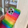 Зимний плюшевый Радужный чехол для iPhone 15, 14, 13, 12, 11 Pro Max XR XS XS Max 7 8Plus SE 2020, защитные чехлы от падения