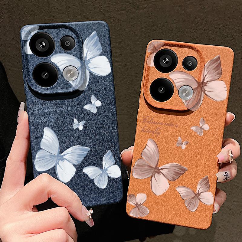 Мягкий противоударный чехол TPU с принтом бабочек для Xiaomi 13T Pro Poco X7 X6 Redmi Note 14 Pro 13 12 11 10 Pro с текстурой кожи, тонкий матовый чехол для телефона