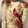Plus Size Floral and Bird Print Crew Neck T-Shirt, Casual Long Sleeve Top for Spring and Fall, Plus Size Clothing for Women