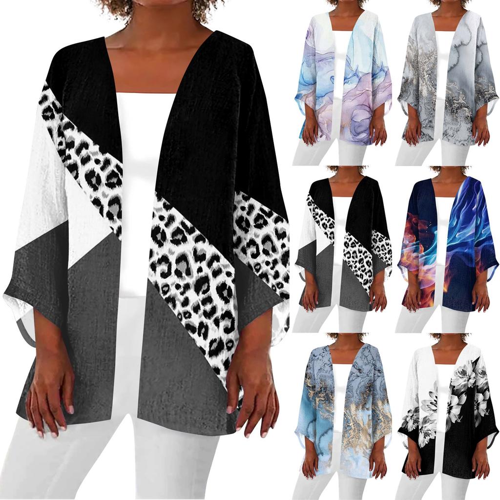 Women's Casual Fashion Caot Retro Printed Lightweight Medium Length Jacket Cardigan