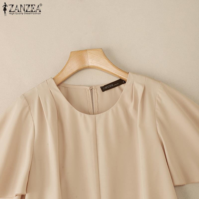 ZANZEA Women Summer Round Neck Solid Color Loose Half Sleeve Blouse