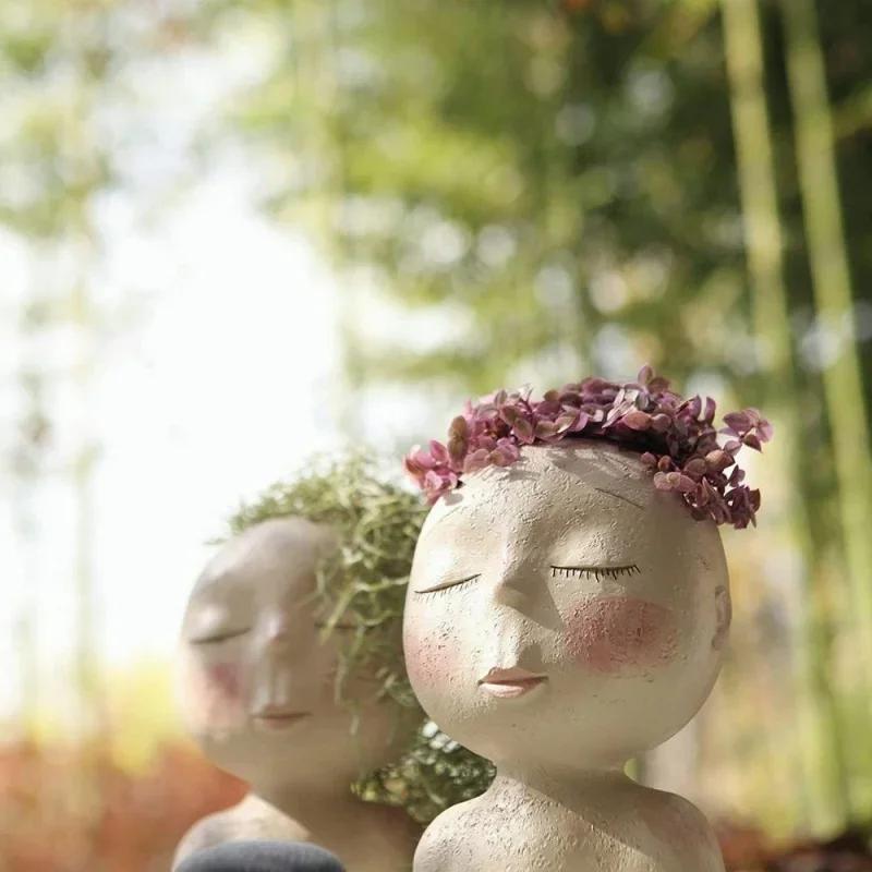 Креативное лицо Цветочный горшок Голова Кашпо Горшок Суккулент Кашпо Искусство Статуя Скульптура Горшечные Декоративные Украшения Ваза