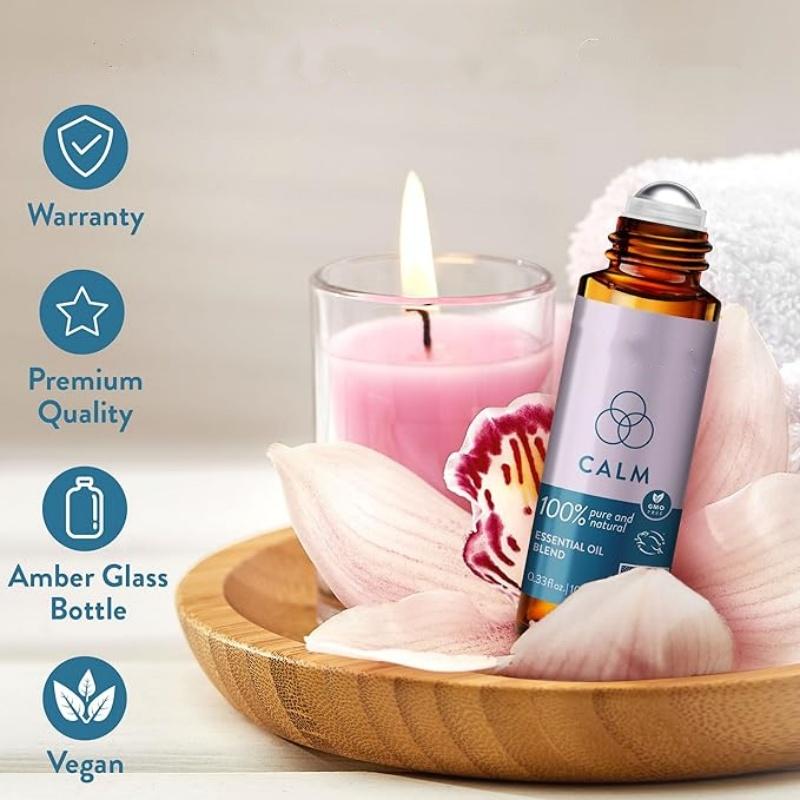 Calm Essential Oil Roll On-Stocking Stuffers for Teen Girls and Women - 100% Natural Stress Relief Aromatherapy Blend - Relaxation Self Care