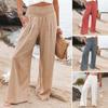 Women Summer Solid Color Pants Pocket Loose Fitting Straight Pants Streetwear